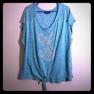 Absolutely Famous Plus Size Green Studded Fox Top